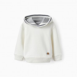 COTTON HOODED SWEATSHIRT FOR BABY BOY, WHITE