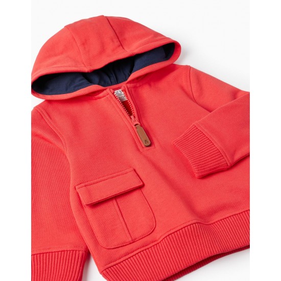 COTTON HOODED SWEATSHIRT FOR BABY BOY, LIGHT RED