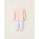 BIB + T-SHIRT + PANTS FOR BABY GIRL 'I LOVE YOU', PINK/WHITE/BEIGE