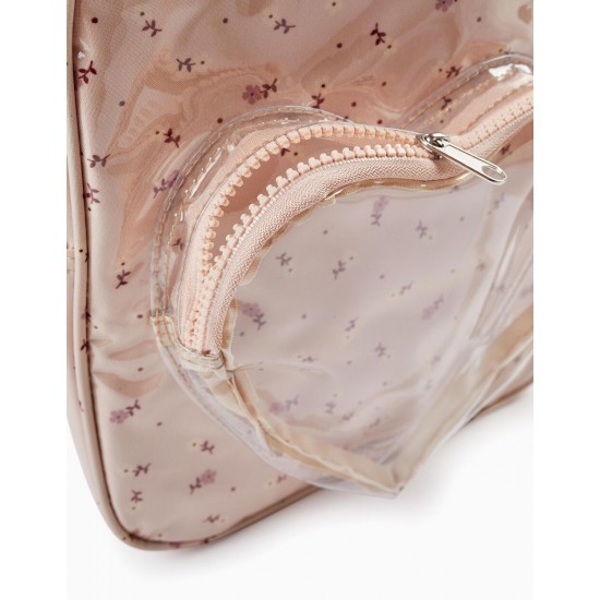 RUBBER BACKPACK FOR BABY GIRL 'FLORAL', BEIGE/PINK