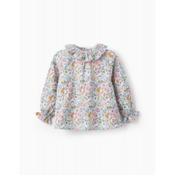 FLORAL LONG SLEEVE T-SHIRT FOR BABY GIRL, BLUE