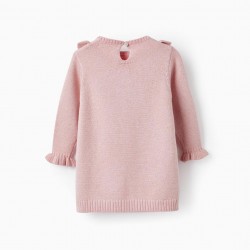 KNITTED COMPRESSED SLEEVE DRESS WITH LUREX THREADS FOR BABY GIRL, PINK