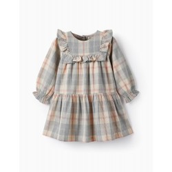 CHECKERED DRESS FOR BABY GIRL 'B&S', GREY/BEIGE