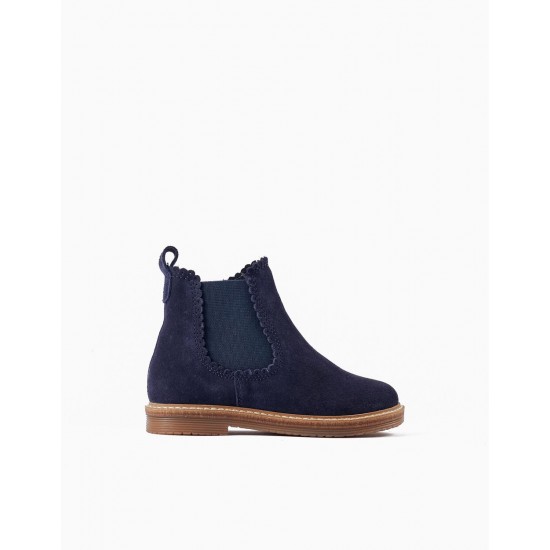 SUEDE CHELSEA BOOTS FOR BABY GIRLS, DARK BLUE