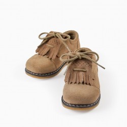 LEATHER BLUCHER STYLE SHOES FOR BABY, BEIGE