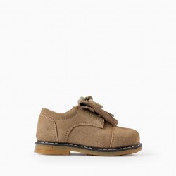 LEATHER BLUCHER STYLE SHOES FOR BABY, BEIGE