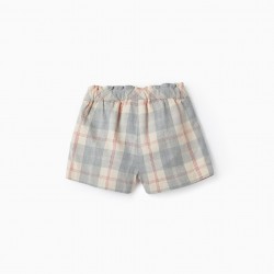 PLAID COTTON SHORTS FOR BABY GIRLS 'B&S', GREY/BEIGE