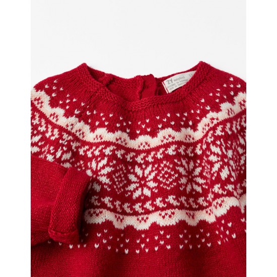 KNITTED SWEATER WITH JACQUARD FOR BABY GIRL, RED