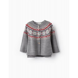 JACQUARD KNITTED JACKET FOR BABY GIRL, GRAY