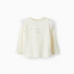 LONG SLEEVE COTTON T-SHIRT WITH SEQUINS FOR BABY GIRL, WHITE
