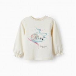 COTTON T-SHIRT FOR GIRLS 'ICELAND - PUFFIN', WHITE