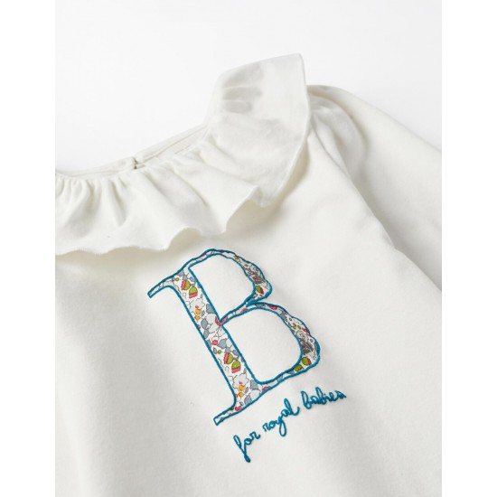COTTON T-SHIRT WITH RUFFLES FOR BABY GIRL 'ROYAL BABIES', WHITE