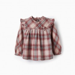 CHECKERED BLOUSE FOR BABY GIRL, LIGHT PINK
