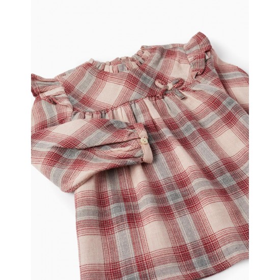 CHECKERED BLOUSE FOR BABY GIRL, LIGHT PINK