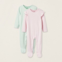 PACK OF 2 COTTON PAJAMAS FOR BABY GIRLS, PINK/GREEN