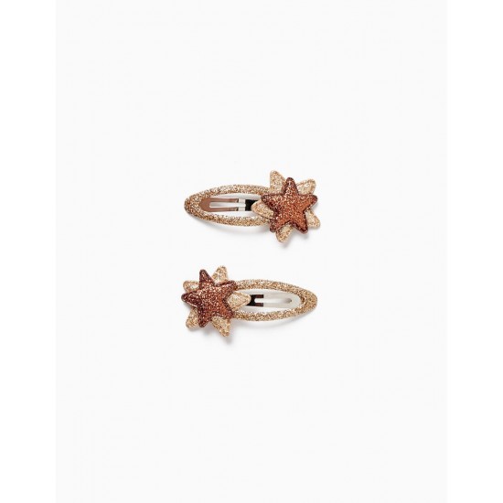 PACK OF 2 BARRETTES FOR BABY AND GIRL 'STARS', GOLD/BRONZE