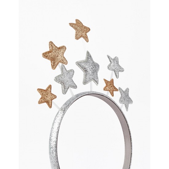 HEADBAND WITH STARS AND GLITTER FOR GIRLS, SILVER