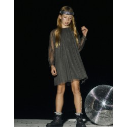 TULLE DRESS WITH RHINESTONES FOR GIRL, BLACK
