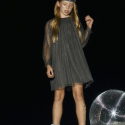 TULLE DRESS WITH RHINESTONES FOR GIRL, BLACK