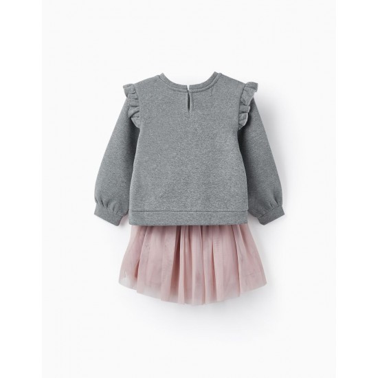 SWEATER + SKIRT WITH RHINESTONES AND TULLE FOR GIRLS, LILAC/GRAY