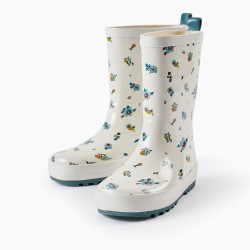 RUBBER WELLIES WITH FLOWERS FOR GIRLS 'ZY', WHITE/BLUE
