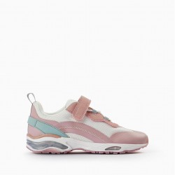SNEAKERS WITH LIGHTS FOR GIRLS, WHITE/PINK/GREY