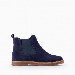 SUEDE CHELSEA BOOTS FOR GIRLS, DARK BLUE