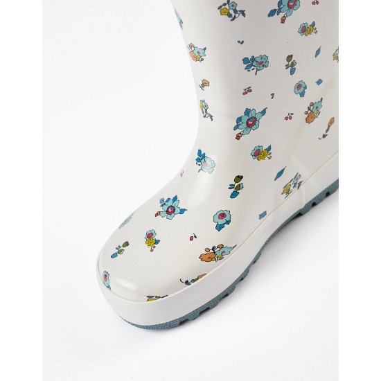 RUBBER WELLIES WITH FLOWERS FOR GIRLS 'ZY', WHITE/BLUE