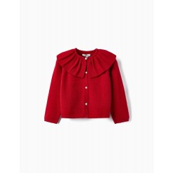 KNITTED JACKET WITH RUFFLE FOR GIRL, RED