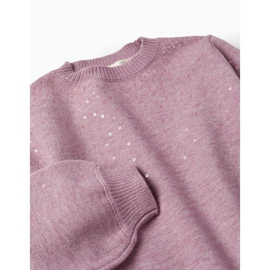 KNITTED SWEATER WITH SEQUINS FOR GIRL, PINK