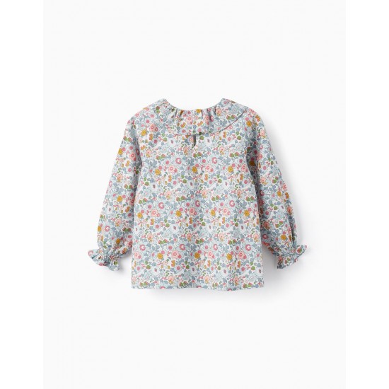 FLORAL LONG SLEEVE T-SHIRT FOR GIRLS, BLUE