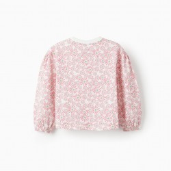 LONG SLEEVE T-SHIRT WITH KNOT FOR GIRLS 'FLORAL', WHITE/PINK/GREEN