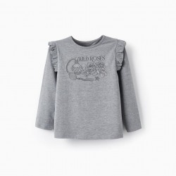 COTTON JERSEY T-SHIRT FOR GIRLS 'WILD ROSES', GRAY