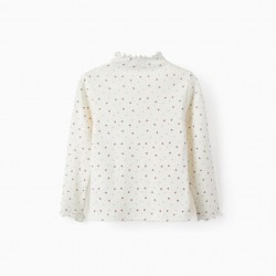 GIRLS' LONG SLEEVE RIBBED T-SHIRT 'FLORAL', WHITE