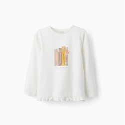 LONG SLEEVE COTTON JERSEY T-SHIRT FOR GIRLS, WHITE