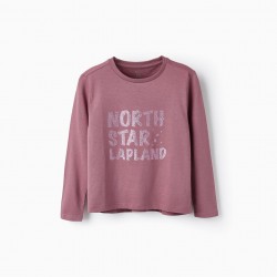 GIRLS' COTTON LONG SLEEVE T-SHIRT 'NORTH STAR', PURPLE