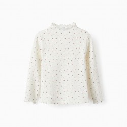 GIRLS' LONG SLEEVE RIBBED T-SHIRT 'FLORAL', WHITE