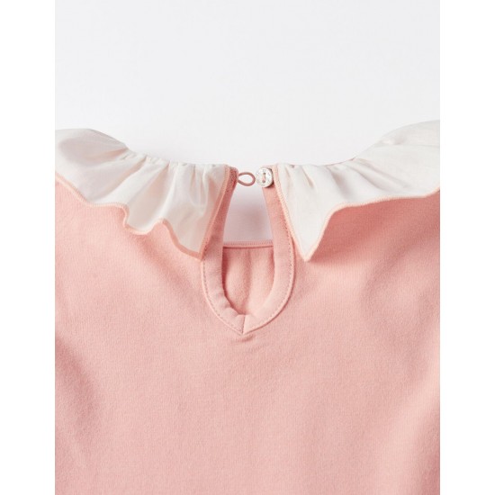 COTTON JERSEY T-SHIRT WITH RUFFLE FOR GIRL, LIGHT PINK