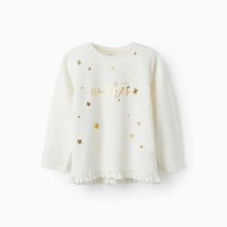 COTTON T-SHIRT WITH SEQUINS FOR GIRLS 'WISHES', WHITE