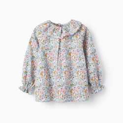 FLORAL LONG SLEEVE T-SHIRT FOR GIRLS, BLUE
