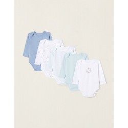 PACK OF 5 COTTON BODYSUITS FOR NEWBORN AND BABY 'MÓBILE', WHITE/BLUE