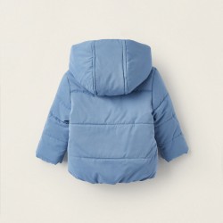 PADDED JACKET WITH HOOD FOR NEWBORN, BLUE