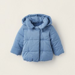 PADDED JACKET WITH HOOD FOR NEWBORN, BLUE