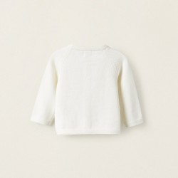LONG-SLEEVE KNITTED JACKET FOR NEWBORN, WHITE