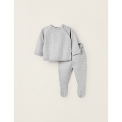 KNITTED FOOTED JACKET + PANTS FOR NEWBORN 'BUNNY', GRAY