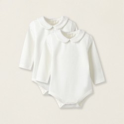 PACK OF 2 COTTON BODYSUITS FOR NEWBORNS, WHITE