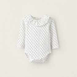 COTTON JERSEY BODYSUIT WITH RUFFLE FOR NEWBORN 'FLORAL', WHITE