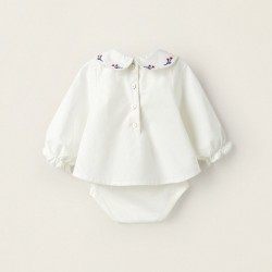COTTON BODY-BLOUSE FOR NEWBORN 'FLOWERS', WHITE