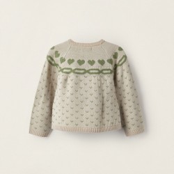 KNITTED JACKET FOR NEWBORN, GREY/GREEN