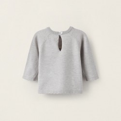KNITTED SWEATER FOR NEWBORN 'FLOWERS', GRAY